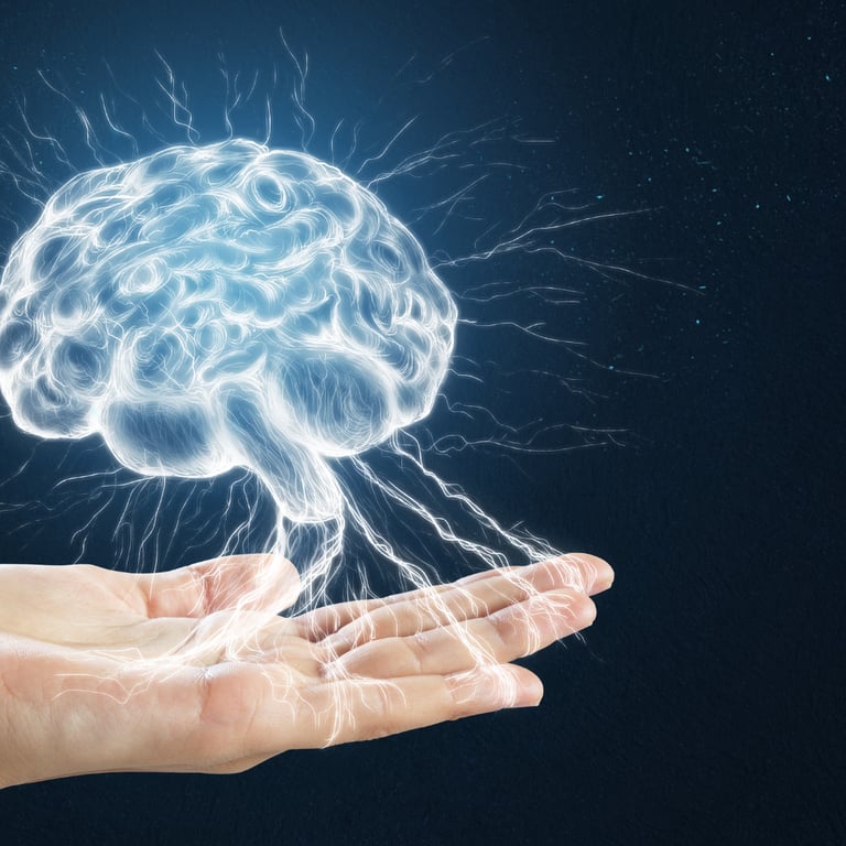 a person holding a hand with a brain map of a brain