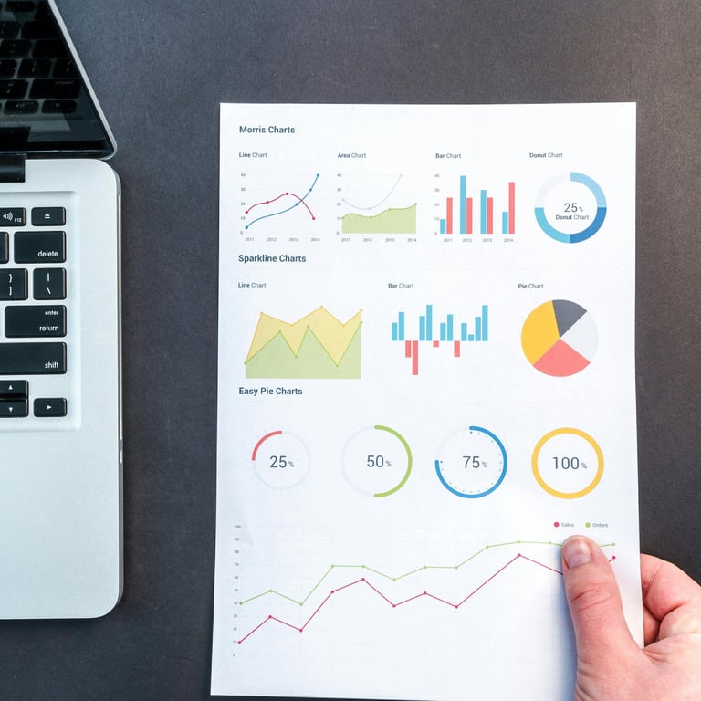 a person holding a piece of paper with a chart of graphs