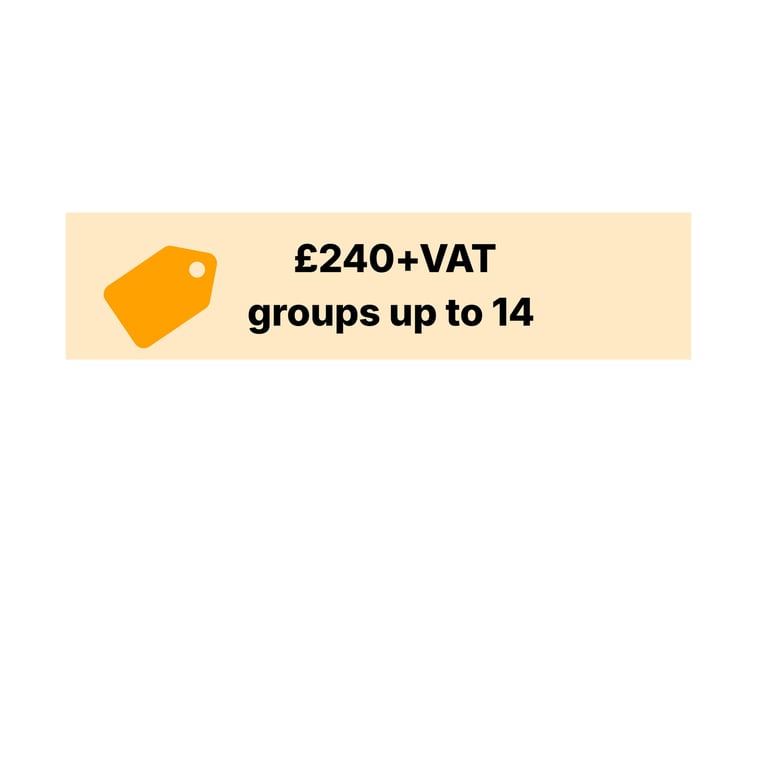 An orange price tag icon showing £240 + VAT from groups
