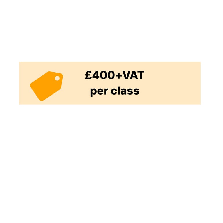 an orange price tag icon showing £400 + VAT per class