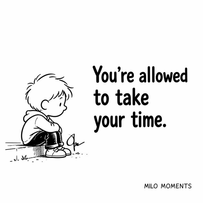 A cartoon of a young boy sitting on a curb deep in thought.