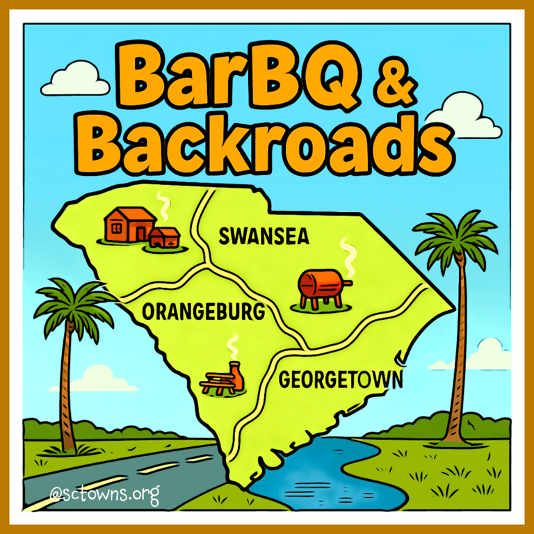 Cartoon map of the BarBQ Trail
