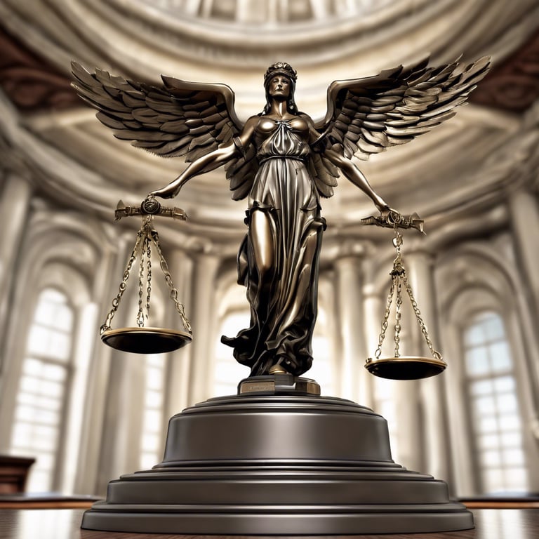 a man in a suit and tie standing in front of a courtroom