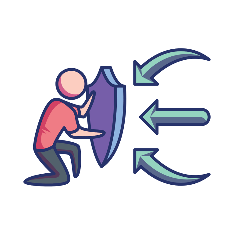 a person holding a shield protecting themself