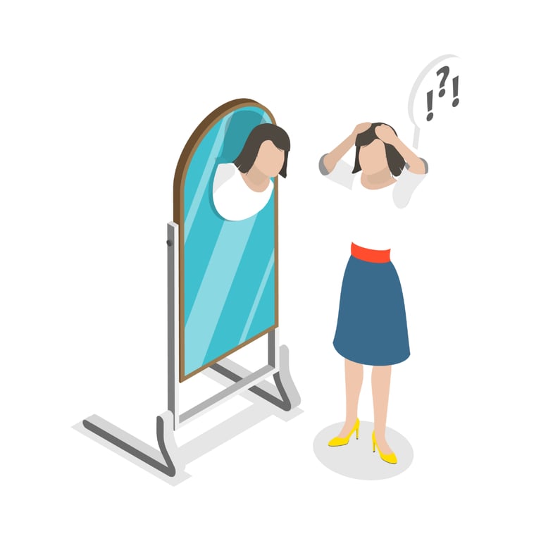 A person learning about themself from a mirror self