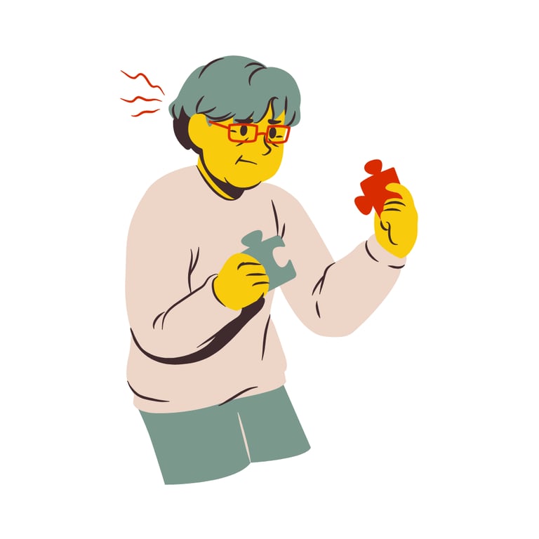 Woman struggling with Puzzle pieces