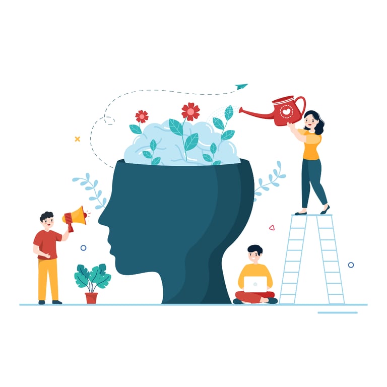 People attending and watering a giant human brain like plant