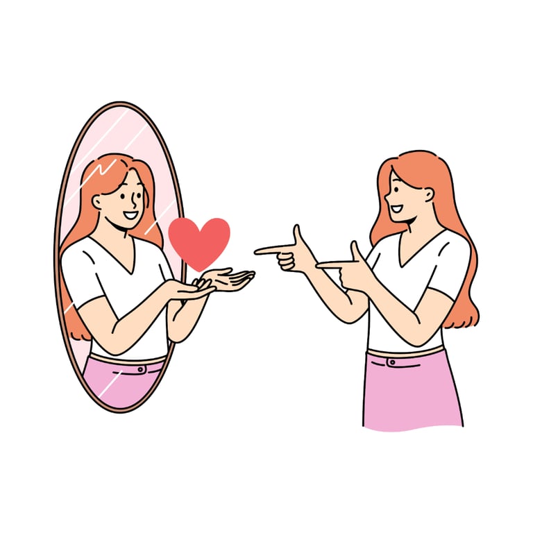 A woman loving herself in front of the mirror
