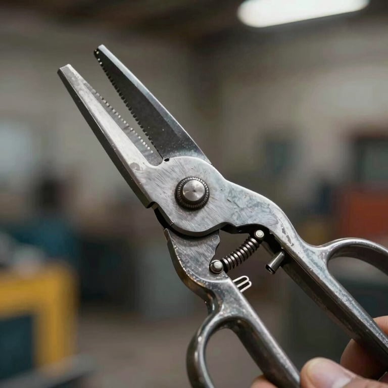 Industrial-grade metal shears designed for heavy-duty cutting, showcased with sharp focus and bright professional lighting.