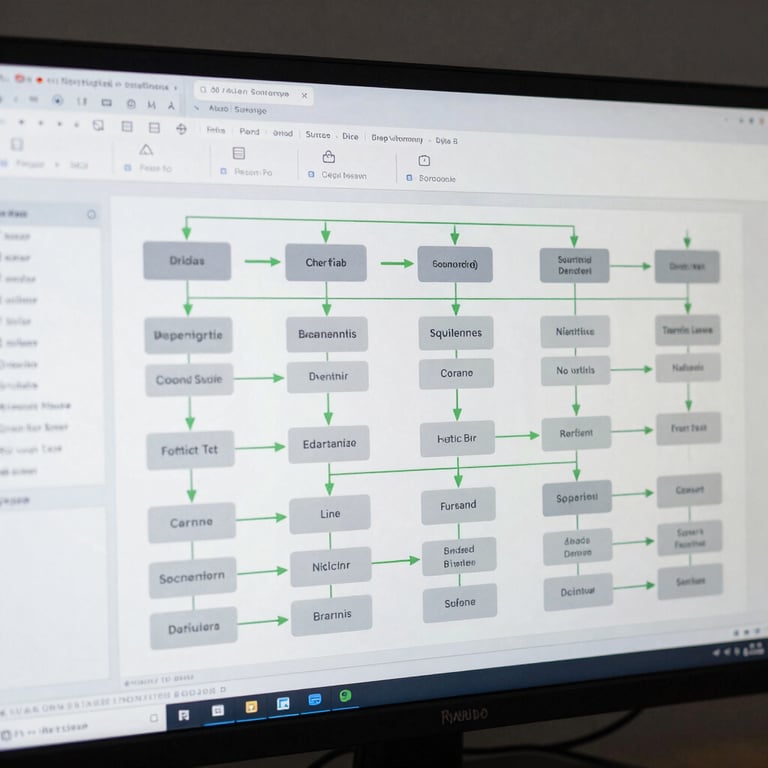 A clean, structured schema diagram showing data flows from source databases to a central dashboard, crisp slate lines, signal green accent paths.