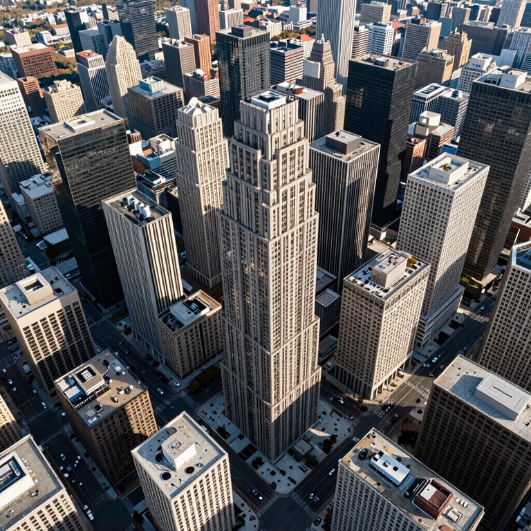 An aerial view of a clean, geometric cityscape in the United States, representing a modern financial network.