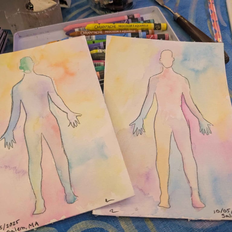 Set of two Aura Portraits, painted with watercolors during a couple's reading in Salem, MA