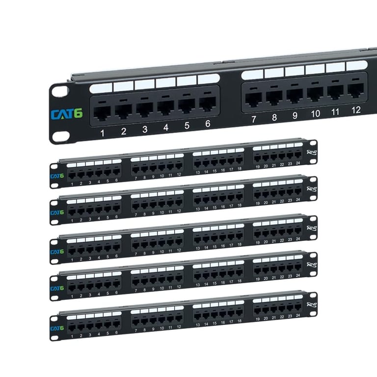 PATCH PANEL, CAT 6, 24-PORT, 1 RMS, 6 PK