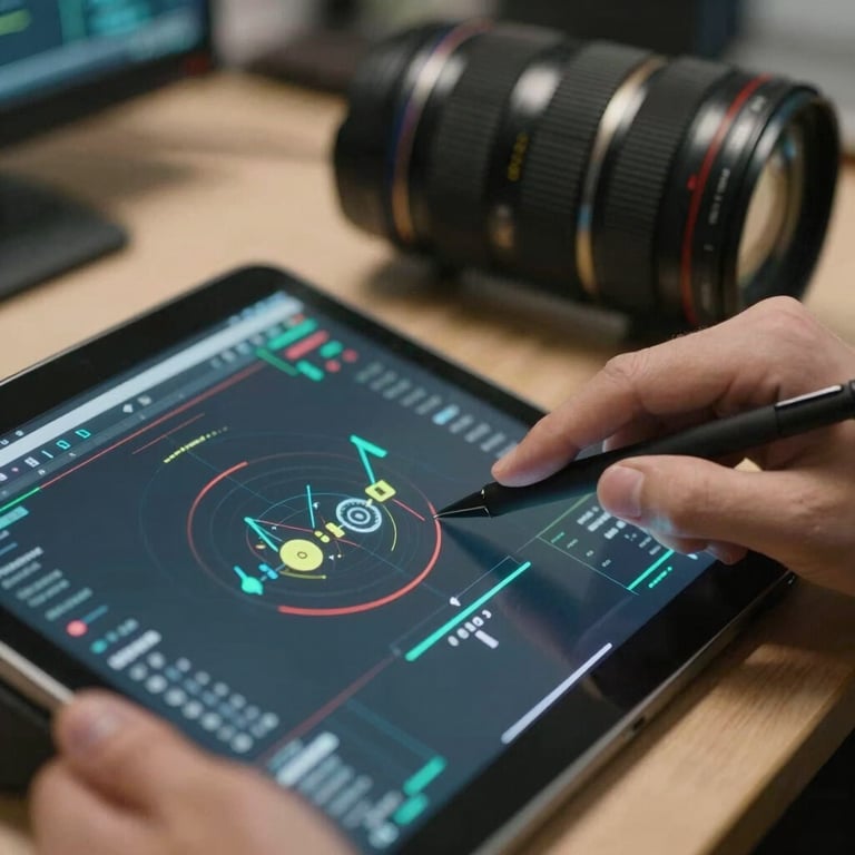 Detailed close-up of a hand using a tablet to monitor network performance in a professional technical setting.