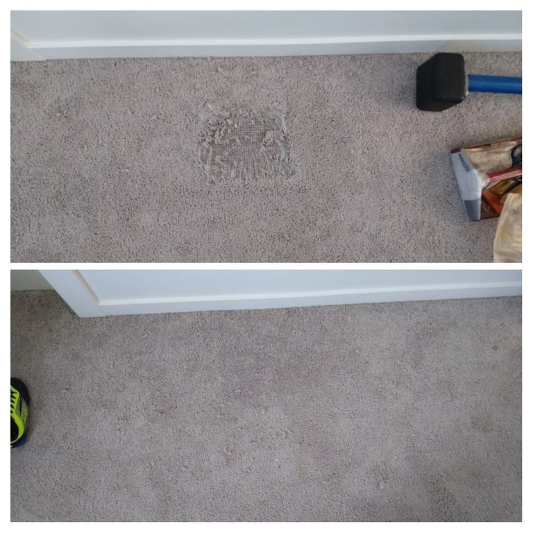 Pet damage cut out and a new piece patched in to look invisible in this home in South Jordan, UT. 