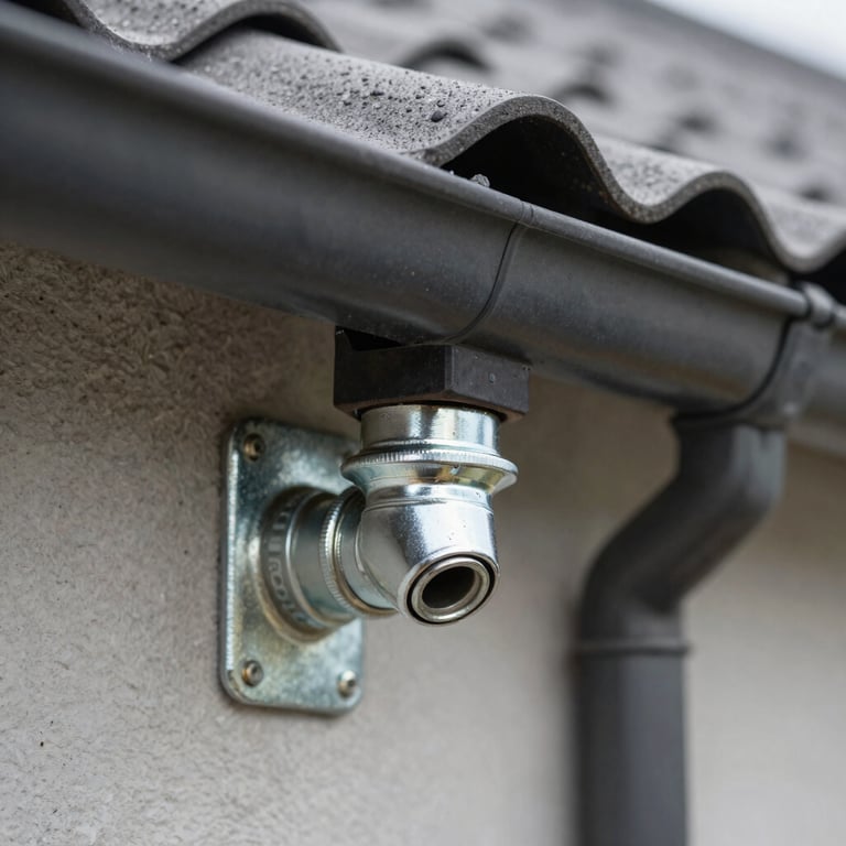 Macro shot of heavy-duty roofing flashing and seamless gutter integration, highlighting professional installation quality.