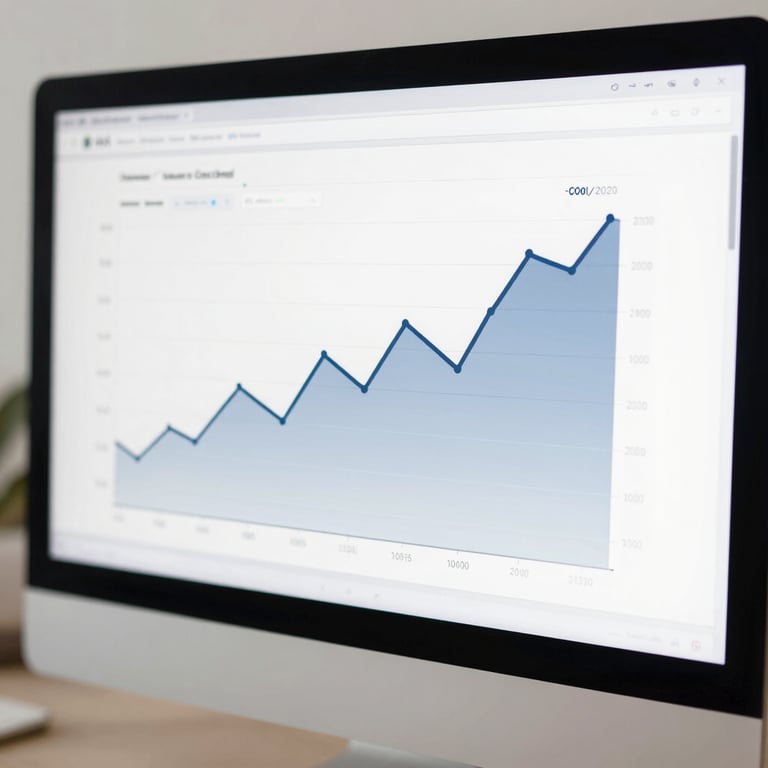 A focused close-up of a financial growth chart on a computer monitor with clean lines.