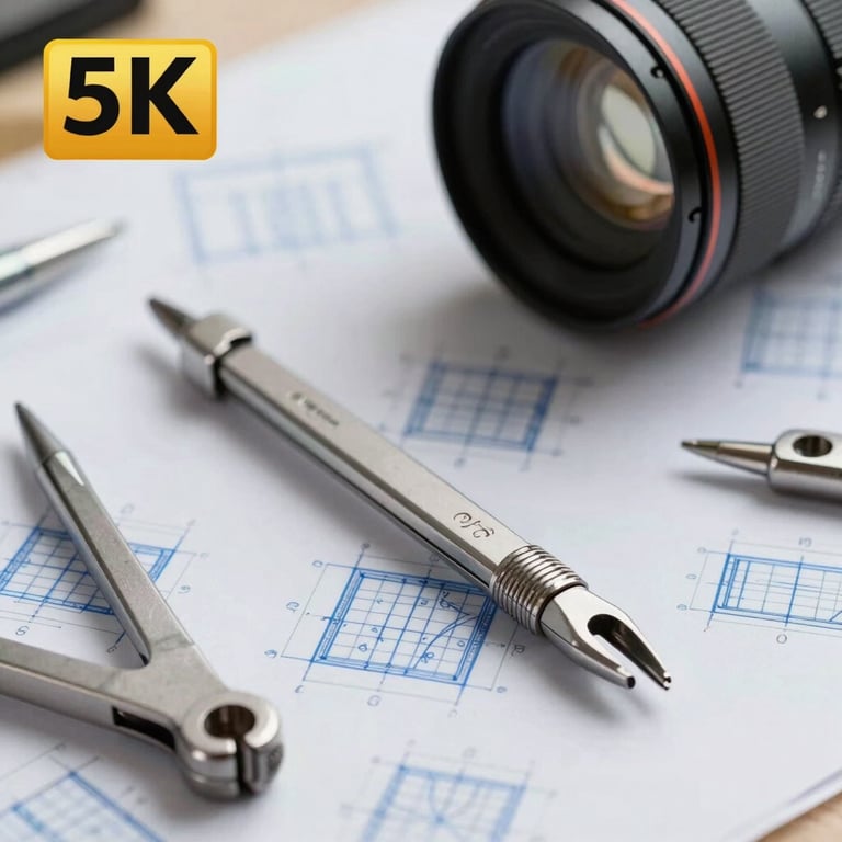 A macro shot of architectural drafting tools resting on a set of technical drawings and soft steel blue sketches.