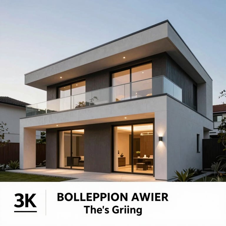 The exterior of a sophisticated contemporary residence with sharp geometric lines and elegant outdoor lighting.