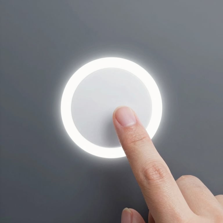 A close-up of a finger tapping a beautifully designed digital button with a subtle glow effect.