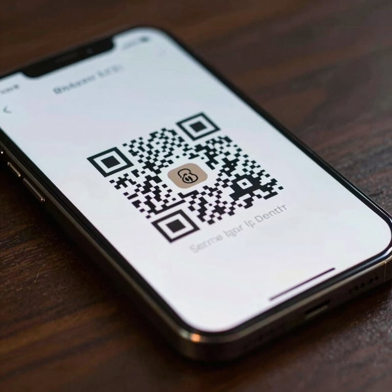 Detail shot of a secure QR code scanner being used for a mobile payment on a high-end smartphone.