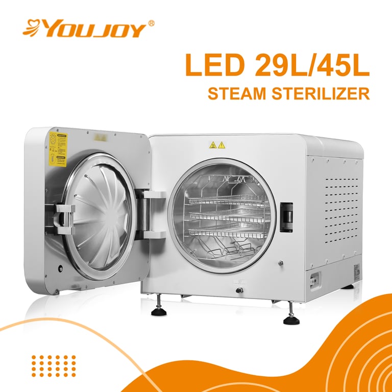 Professional Youjoy LED 29L/45L steam sterilizer autoclave for medical and dental instrument sterilization.