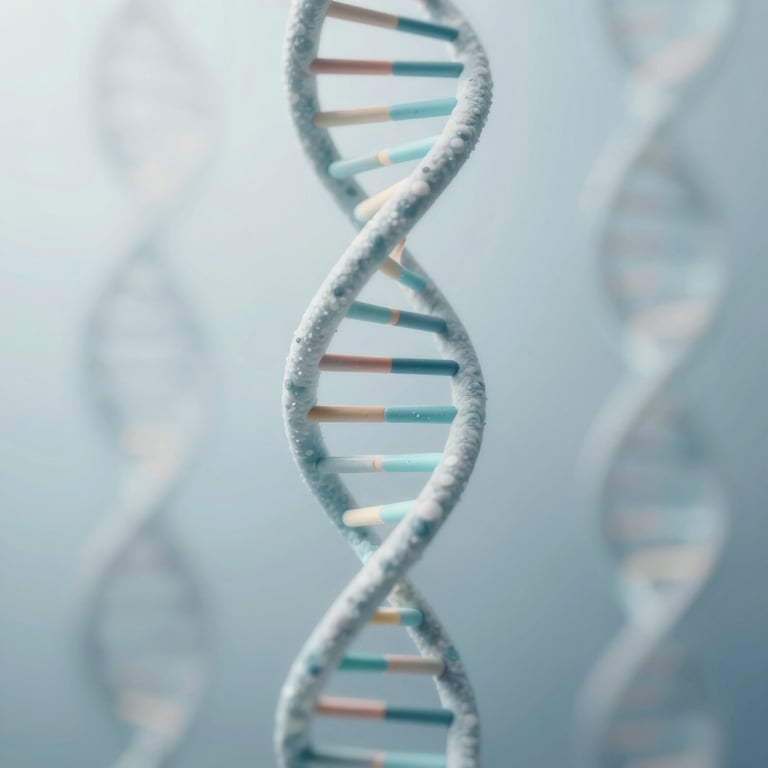An abstract representation of human DNA, light and airy composition, using #F3F8F8 and #AECDCB.