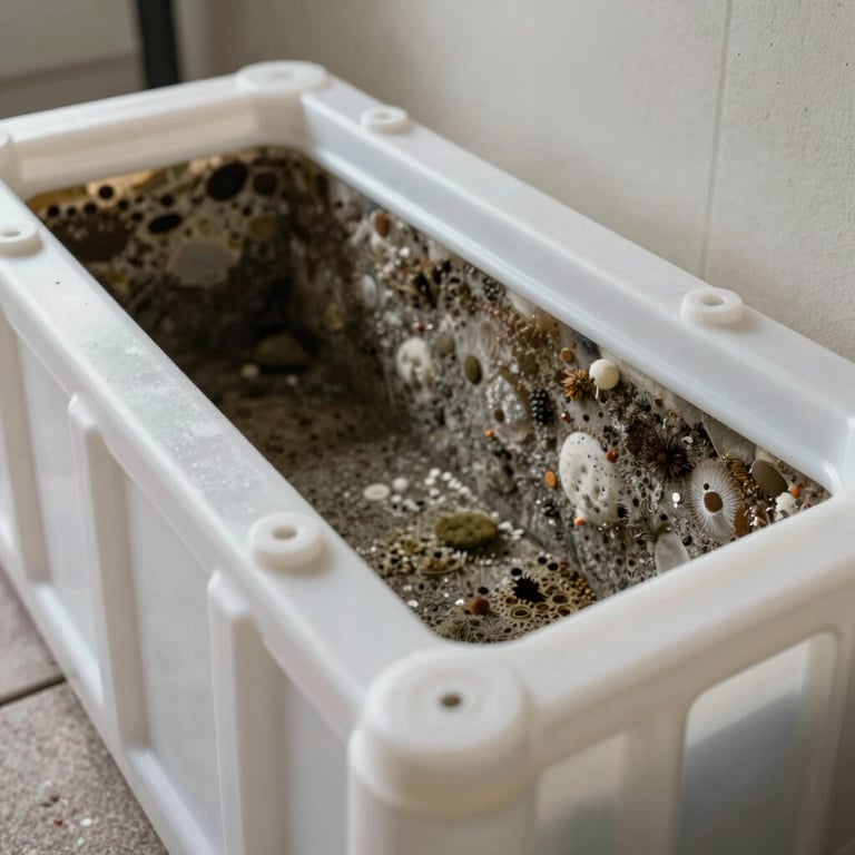 A heavy-duty plastic containment barrier professionally installed in a North American home to isolate a mold remediation area.