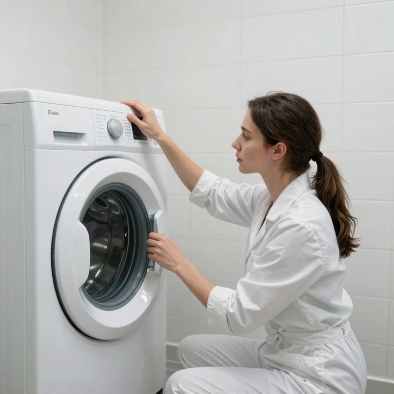 A sanitized, bright residential basement laundry room after professional mold treatment and cleaning.