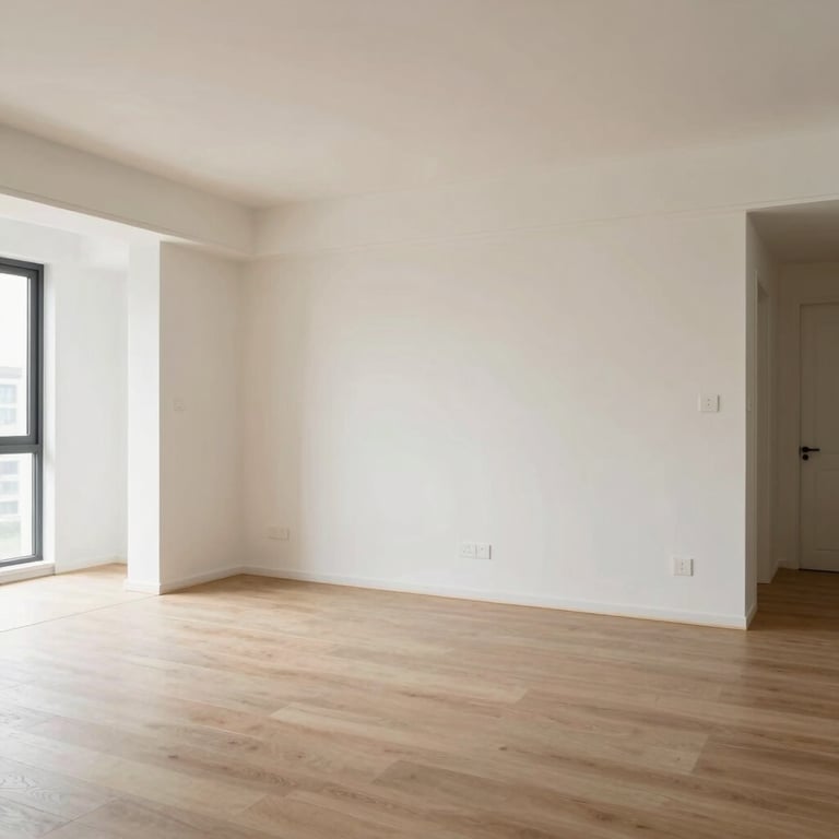 Wide shot of a completed premium renovation project featuring clean lines and neutral tones.