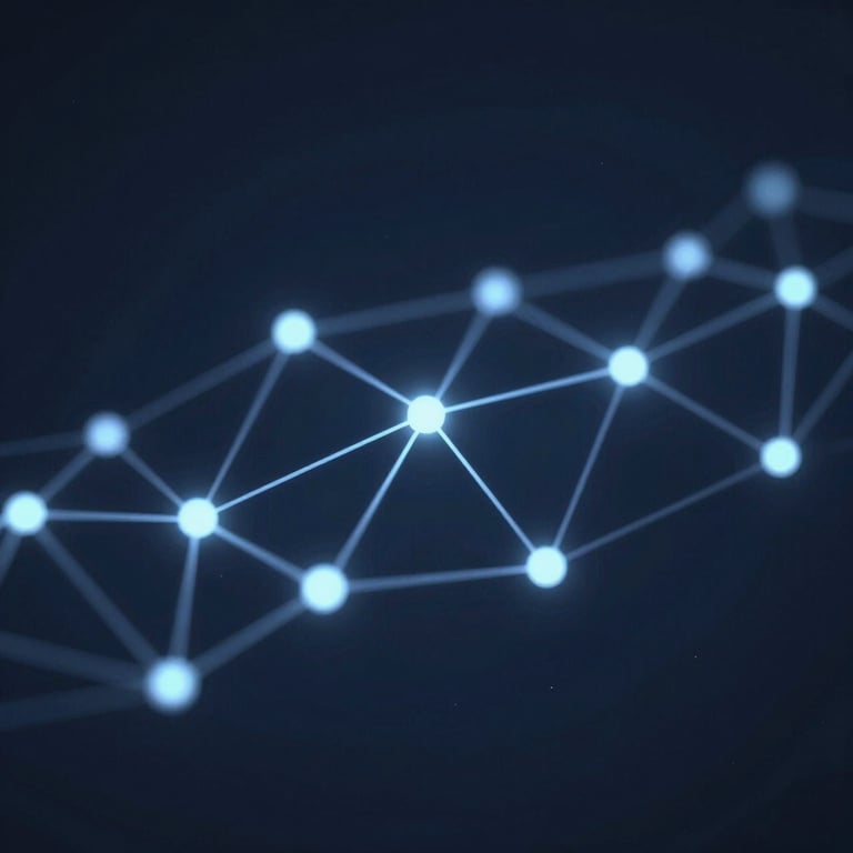 Abstract digital connections and data nodes glowing in #4F77CC on a deep #0F172A background.