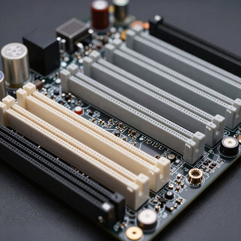 A detailed shot of a computer motherboard showing complex electronic components and professional engineering.