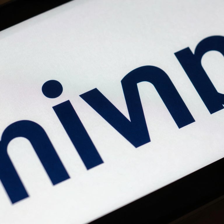 Close-up of a digital screen showing clean typography and high-contrast charcoal blue design elements.