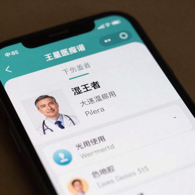 Detailed shot of a smartphone showing a telemedicine app interface.