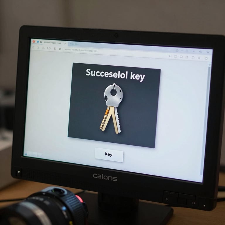 A digital diagnostic screen showing successful key programming progress with professional interface details.