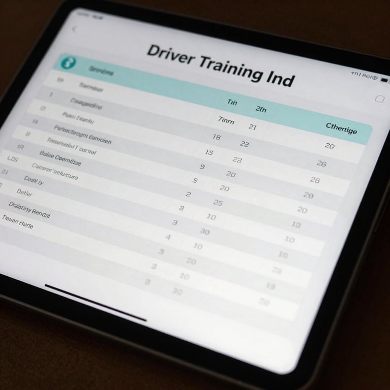 Close-up of a digital tablet showing a driver training schedule and license expiration tracking system with a clean interface.