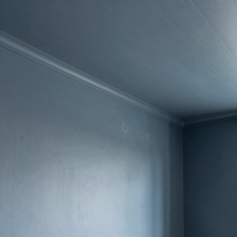 Modern interior showcasing a flawless Durlock ceiling and siding on the walls in muted slate blue.