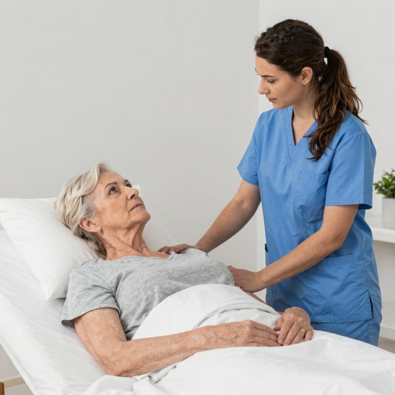 Active elderly woman doing gentle balance exercises in a bright, airy room.