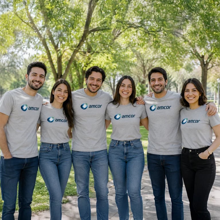 Grupo de personas utilizando una playera con el logo de su empresa