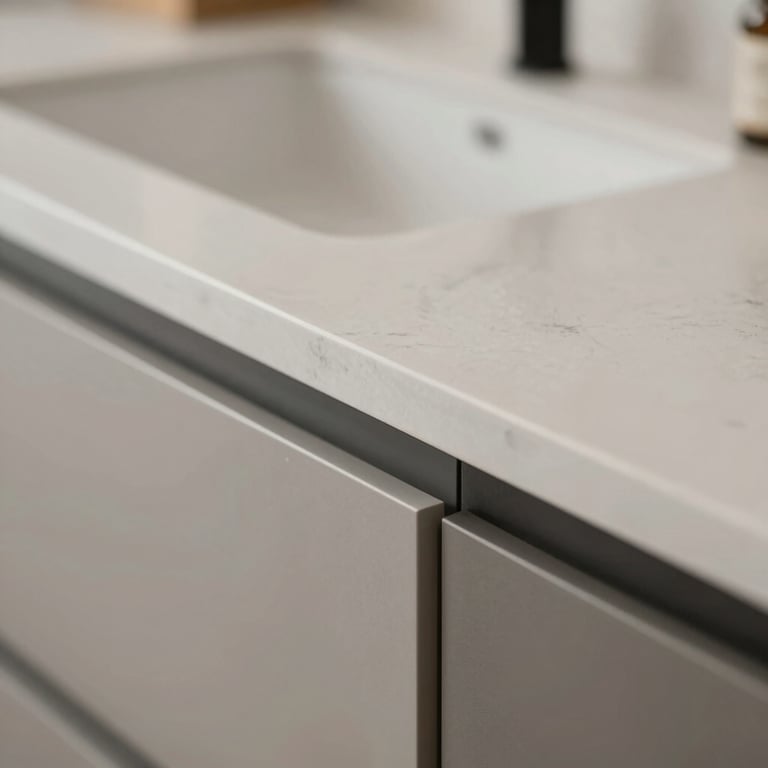 Close-up of a perfectly polished countertop edge showing professional craftsmanship.