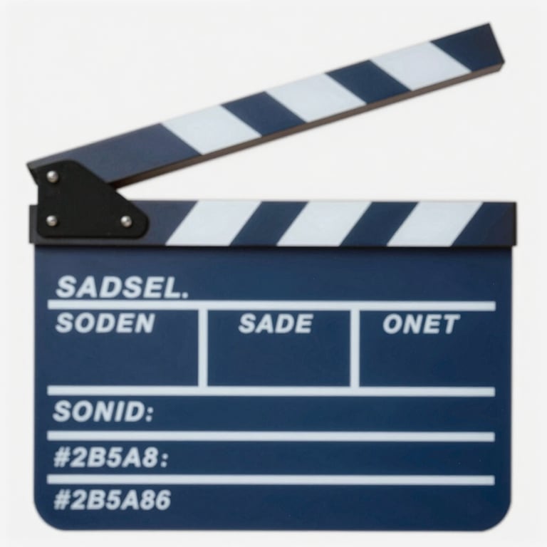 A close-up of a movie clapperboard on a minimalist background, tinted in professional #2B5A8F blue.