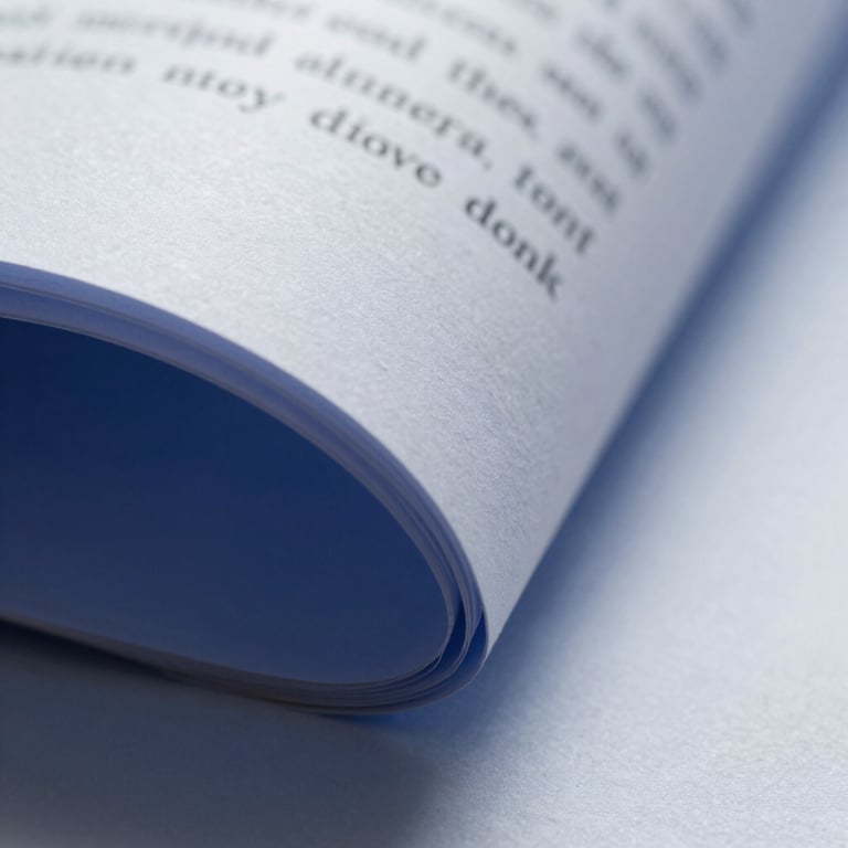 A macro shot of a script's edge, showing high-quality white paper texture and soft blue shadows.