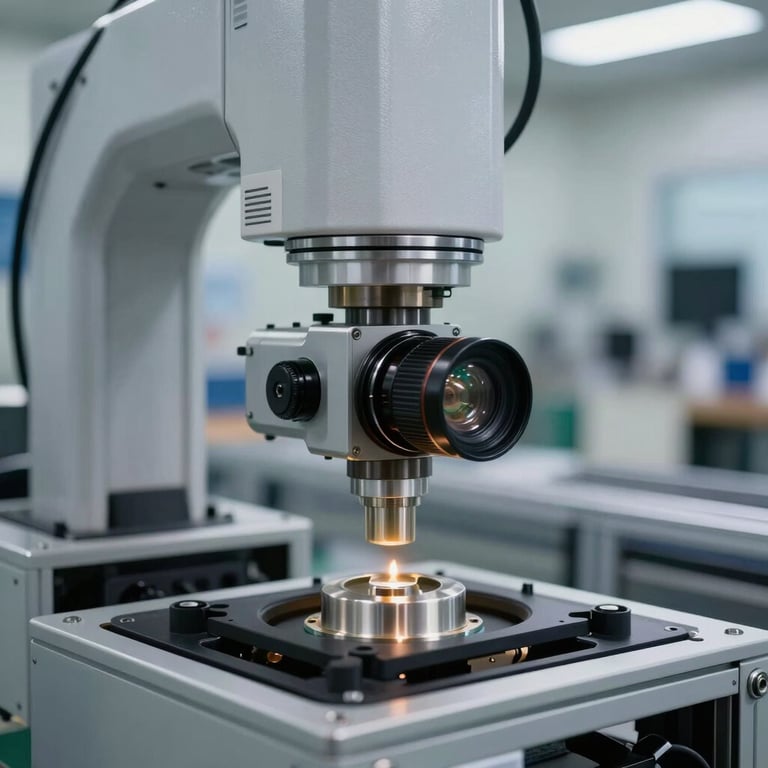 Close-up of industrial automation sensors on a sleek production line in a clean North American facility.