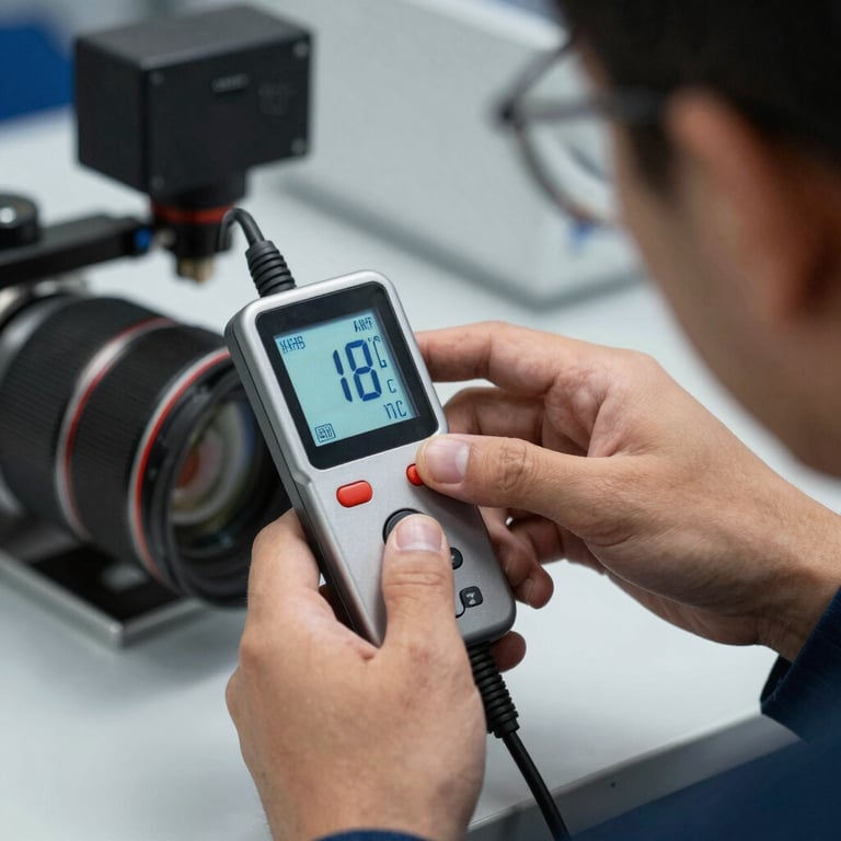 A technician testing the air temperature with a digital probe showing a cool, crisp 18 degrees Celsius.