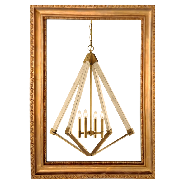 brass and wood chandelier at Sayb & Nia Interior Design in Buckinghamshire, England, UK