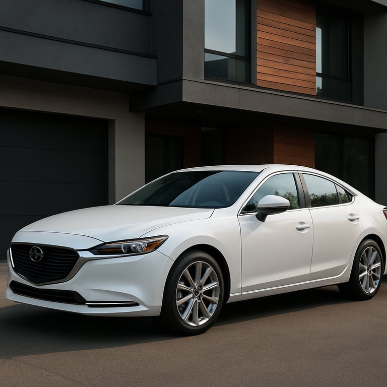 A sleek white car parked in front of a modern home, representing motor insurance and personal asset protection.