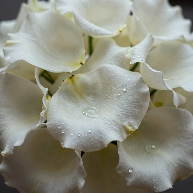 A detailed shot of fresh flower petals with morning dew, representing the quality and freshness of Sierra Florist's products.