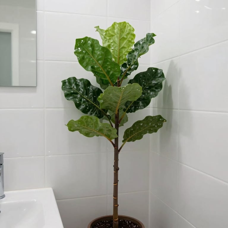 A bright, modern Floridian bathroom with gleaming white tiles and a fresh green plant, showcasing a mold-free environment.
