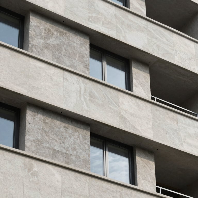 Detail shot of high-quality masonry and construction finishing on a new luxury apartment block.