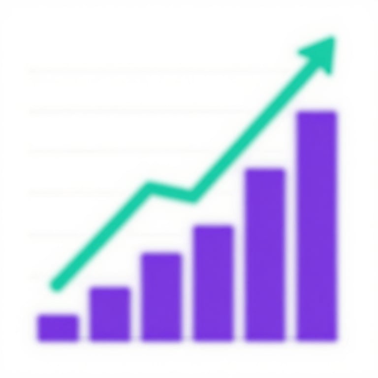An abstract graph showing a steep upward trend in ROI, utilizing #8E69A3 and #3C8D7F colors.